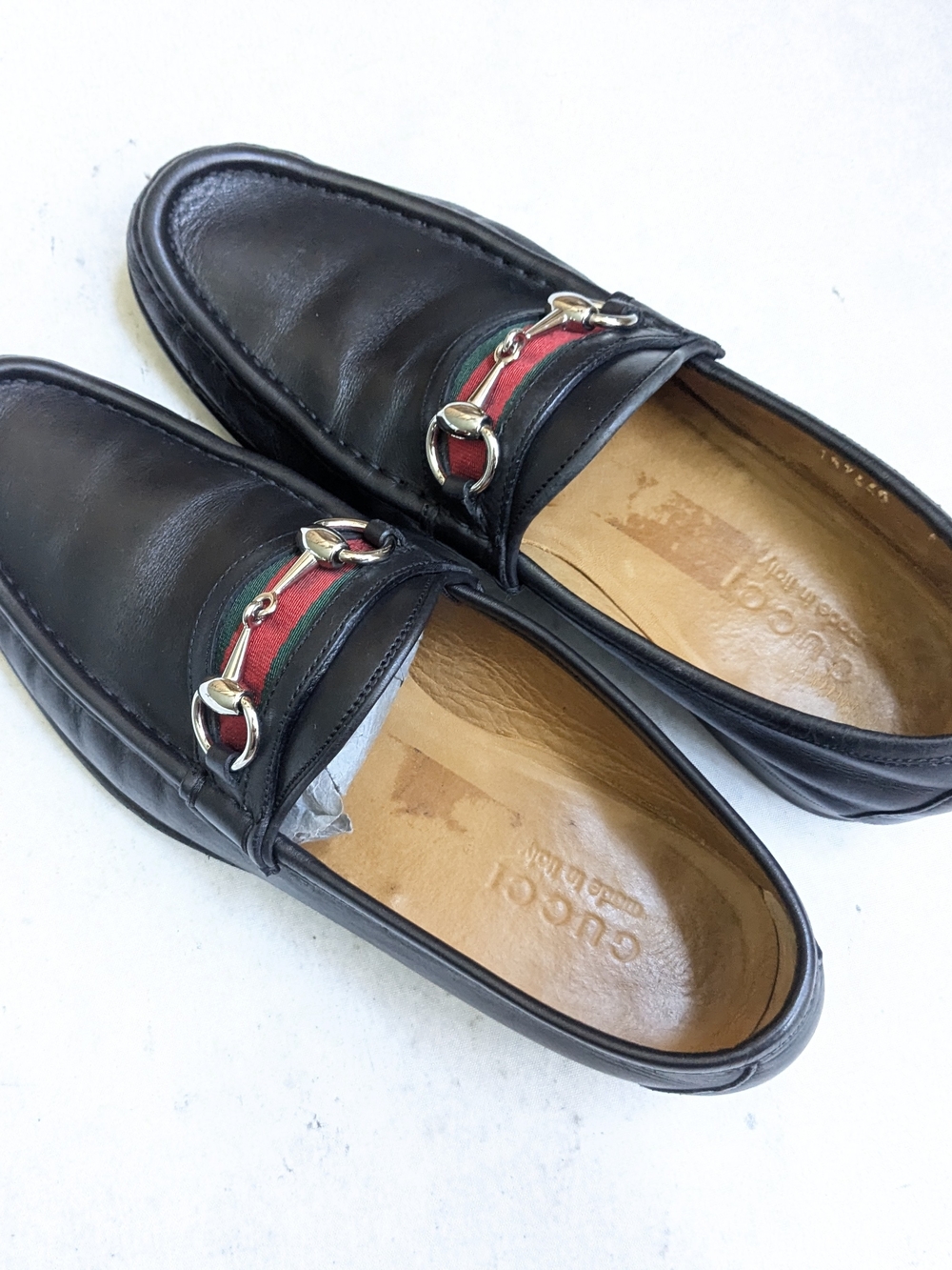 Gucci Black Leather Horsebit Loafers with Red-Green Web Men US 6.5 - Picture 9 of 16